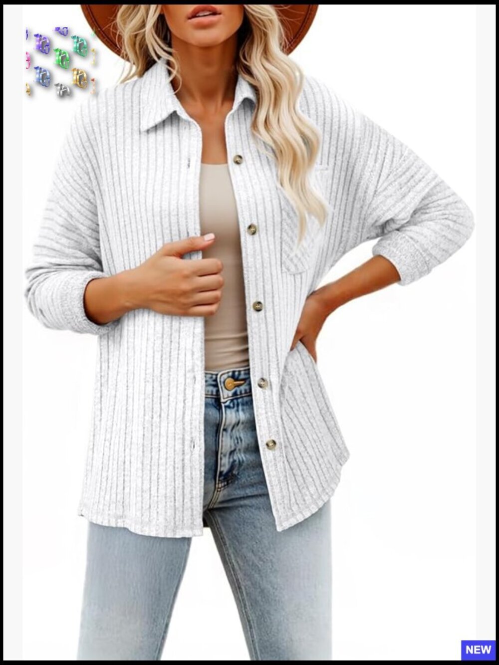 Ribbed Knit Shacket Jacket Casual Long Sleeve Button Down Shirts Loose Sweater